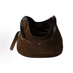 PRADA, a medium-sized women\'s single-shoulder bag with a magnetic clasp and a triangular logo on the front, in cocoa color